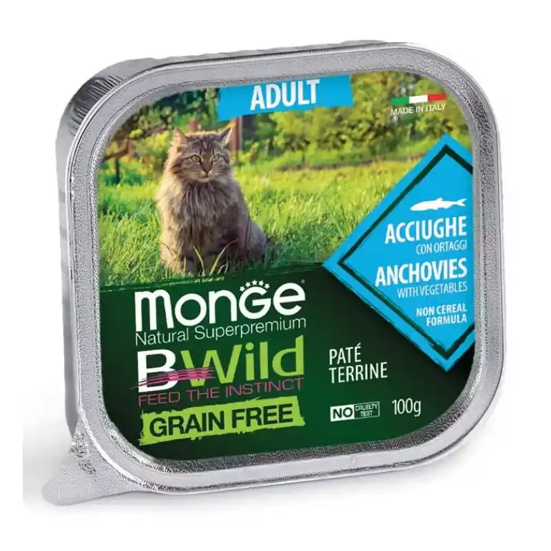 Vásárlói kedvenc Monge Cat Bwild Pástétom - Szardella zöldségekkel 100g