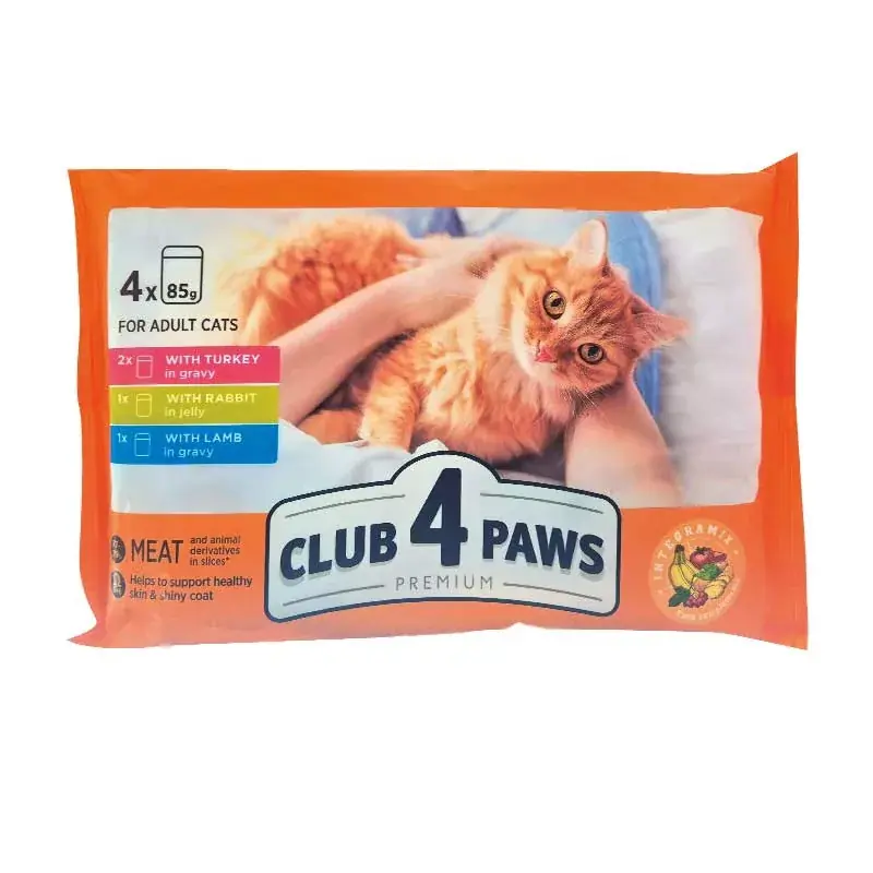 CLUB4PAWS CAT POUCH 4X85g PULYKA és BÁRÁNY SZÓSZBAN - NYÚL ZSELÉBEN Újdonság